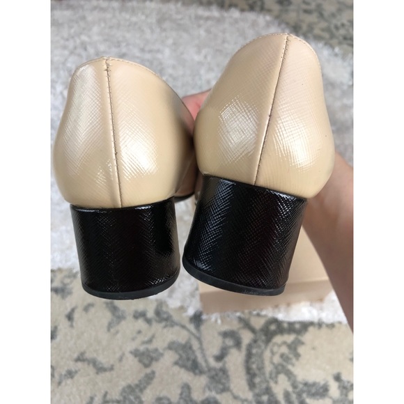 Prada Vernice Nude Saffiano Block Heel Pumps - Picture 5 of 8